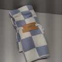 HOMRITAR Checkered Baby Blanket for Boys Girls Warm Cozy Reversible Checkerboard Toddler Blankets, Fluffy Fuzzy Plush Lightweight Bed Blanket with Chessboard Grid Design 350GSM Baby Blue 30 x 40 Inch