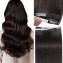 Loxxy Long Invisible Tape in Hair Extensions Human Hair - Darkest Brown Tape Weft Hair Extensions 16 Inch - Silky Straight, One Piece Wide Weft 31.5" (80cm), DIY Easy Application for Natrual Look 50g