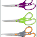 Amazon Basics Stainless Steel Scissors for Office, Crafts, Multipurpose, Sharp, Comfort Grip, PVD Coated, 3 Pack, Multicolor