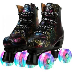 jessie Outdoor Roller Skates Women Adult with Light Up Wheels Black Quad Skating for Men Youth Boys Girls (44-US:11)