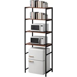 Colingmill 4 Tier Black Mini Fridge Stand with Storage for Dorm, Over Mini Fridge Multipurpose Storage Shelf Rack Standing Organizer for College Rooms Kitchen Pantry, Home, and Offices, Coffee, 18.3 x 23.6 x 82 inches