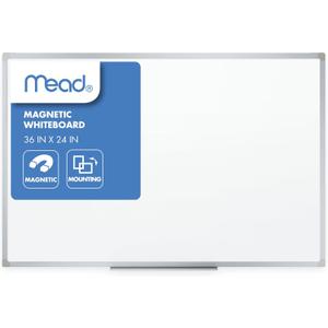 Mead Dry Erase White Board, 36" x 24" Magnetic Whiteboard for Office School or Home, Horizontal/Vertical Mount, White/Silver (SM85356)