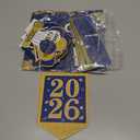 Blue Gold Graduation Decorations Class of 2026 Congrats Grad 2026 Banner and Backdrop with 2026 Graduate Party Centerpieces Hanging Swirls Streamers Tissue Pom Poms Paper Flower Set