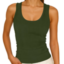 Free People Womens Scoop Neck Ribbed Tank Top Summer Sleeveless Layering Shirts, Army Green Small