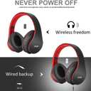 ZIHNIC Bluetooth Headphones Over-Ear, Foldable Wireless and Wired Stereo Headset Micro SD/TF, FM for Cell Phone,PC,Soft Earmuffs &Light Weight for Prolonged Wearing (Black/red)