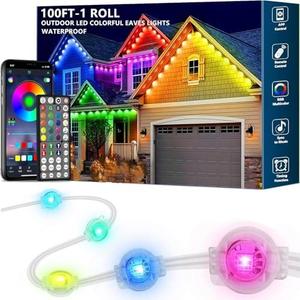 Sxlofty 100FT Permanent Outdoor RGB Lights,IP67 Waterproof Smart LED Eaves Lights with App/Remote Control,for Christmas and All Holiday Decor,Daily and Accent Lighting,House Roof and Garden Lighting