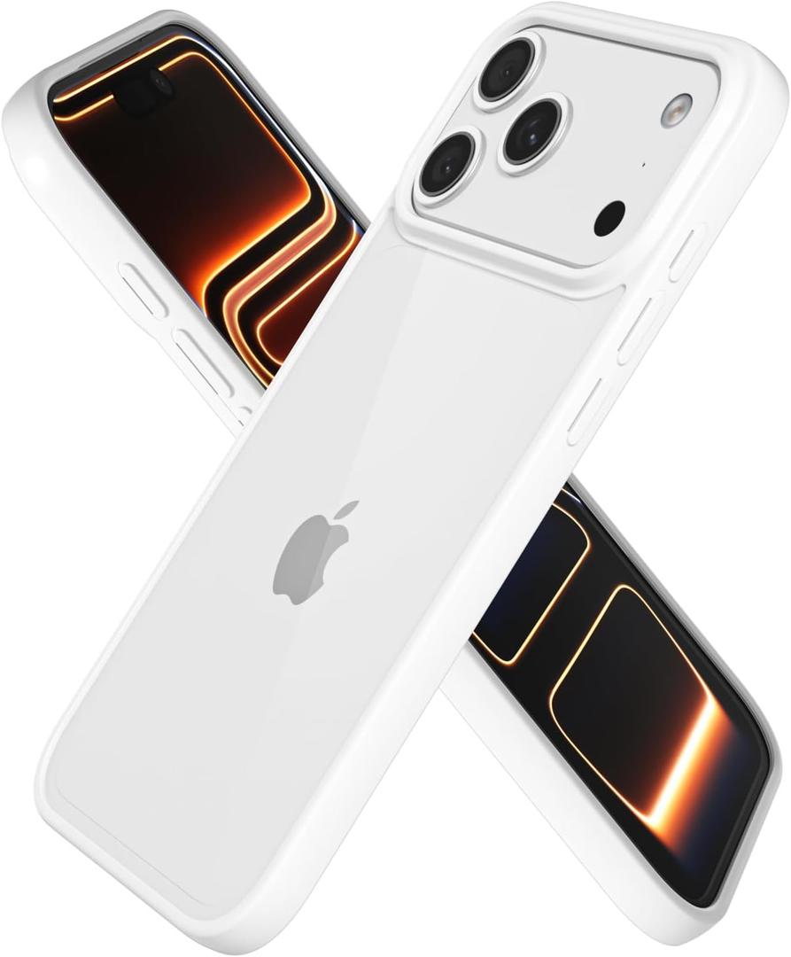 oakxco Clear Phone Case for iPhone 17 Pro Case, Thin Slim Transparent Hard Plastic Back & Soft Silicone Bumper, Cute Non Yellowing Hybrid Matte TPU Frame Protective Cover for Women, White