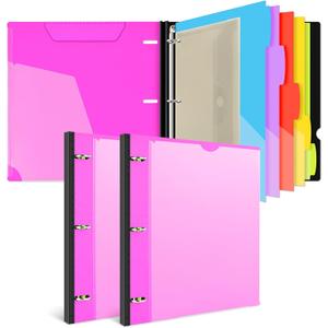 INFUN 1 Inch Telescoping Project Organizer Binder-2PCS,13 Pocket, Customizable Front Cover, 5 Colors Pocket Divider and Plastic Binder Pocket225 Sheet Capacity-Pink