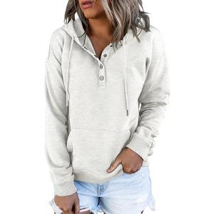 Dokotoo Womens 2025 Hoodies Button Collar Drawstring Hooded Pullover Sweatshirt Casual Long Sleeve Tops Shirts (White), Small