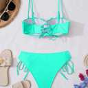 KerryKreey Underwire Swimsuits for Women Push Up Bikini Sets High Cut Cheeky Two Piece Lace Up Tie Side Bathing Suits (Blue, L)