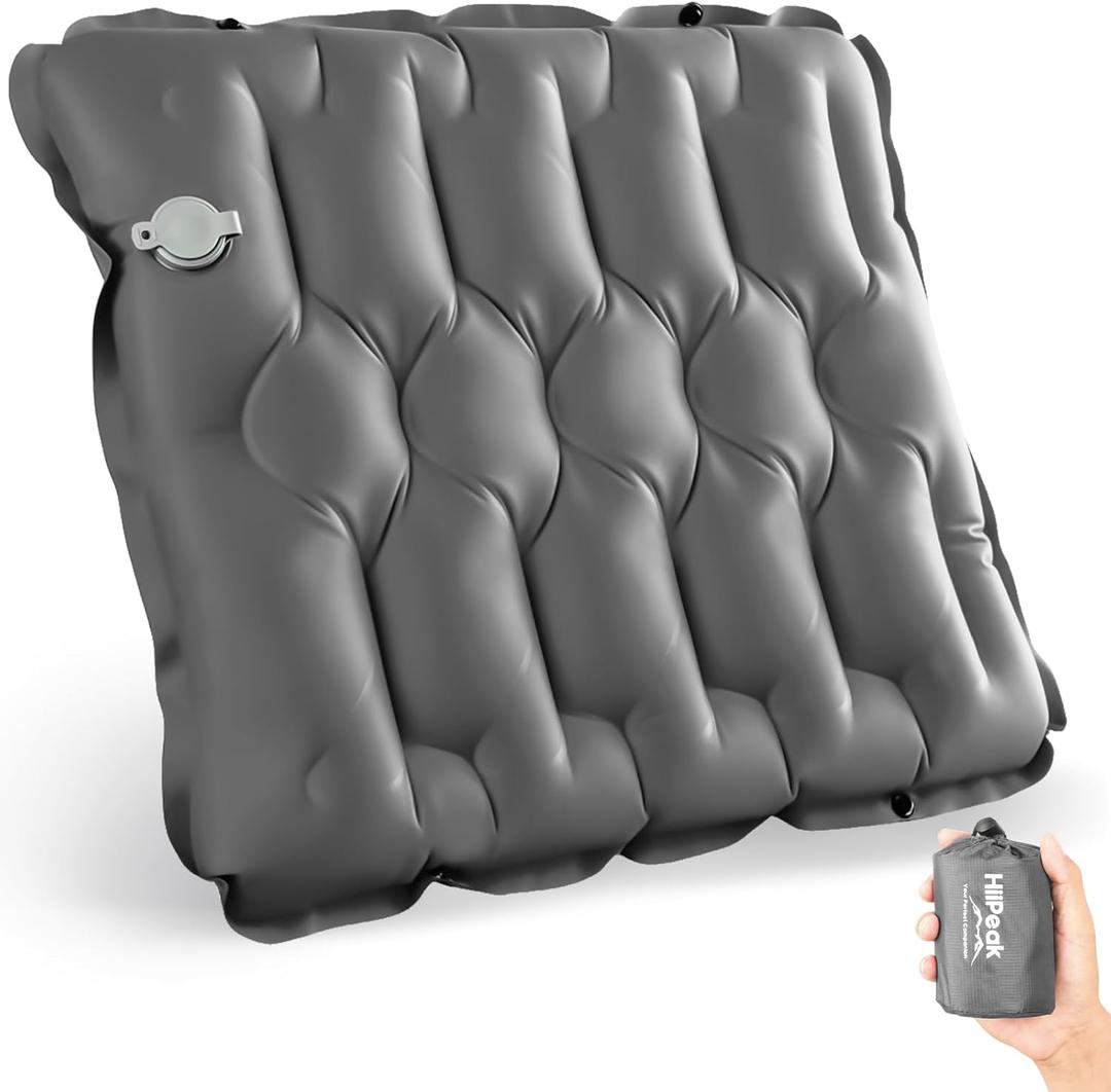 HiiPeak Inflatable Seat Cushion, Lightweight Compact Stadium Seat Pad Camping Air Seat Cushion for Bleachers Backpacking Hiking Airplane Office Car Sports Events Concert(Grey)