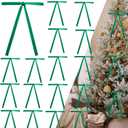 50pcs Green Velvet Bows for Christmas Tree - 5x7 Inch Pre-Tied Holiday Bows for Tree, Wreath, Gift Wrapping & Decor (3/8" Width)
