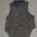 SweatyRocks Women's ICON Letter Patched Detail Sleeveless Body Suits High Cut Skinny Tank Bodysuit (Grey, XS)