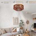 20" Wood Caged Ceiling Fans with Lights, Flush Mount Farmhouse Rustic Ceiling Fan with Light Remote Control, Low Profile with 6 Speeds for Bedroom,Nursery,Living Room