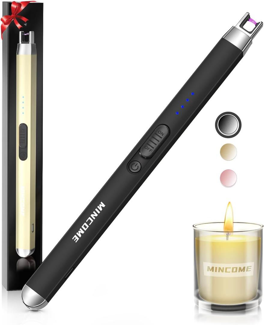 Candle Lighter Electric Rechargeable USB Plasma Arc Lighter with Safety Lock,Windproof Flameless Long Matches Lighters for Candle,Grill,BBQ,Camping (Black)