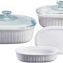 CorningWare Ceramic Bakeware Set with Lids Chip and Crack Resistant Stoneware Baking Dish, Microwave, Dishwasher, Oven, Freezer and Fridge Safe, 6-Piece French White