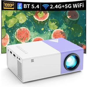 KHQ Mini Projector with WiFi - Portable 1080P HD Movie Projectors, Outdoor Compatible with Phone/ Tablet/ Laptop/ TV Stick- Purple White