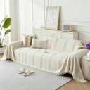 Boho Sofa Covers for 3 Cushion Couch, Chenille Sofa Slipcover for Pets Washable, L-Shape Sectional Loveseat Cover Soft Throw Blankets with Tassels(91x134,Striped Beige) (Striped Braid Cream)