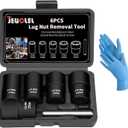 6PCS Twist Lug Nut Socket Set - 1/2 inch Drive Damaged Nut Lock Remover Extractor - Rusted & Stubborn Locking Nut Removal Tool Kit with 17mm 19mm 21mm 23mm 27mm Sockets & Center Punch Bar