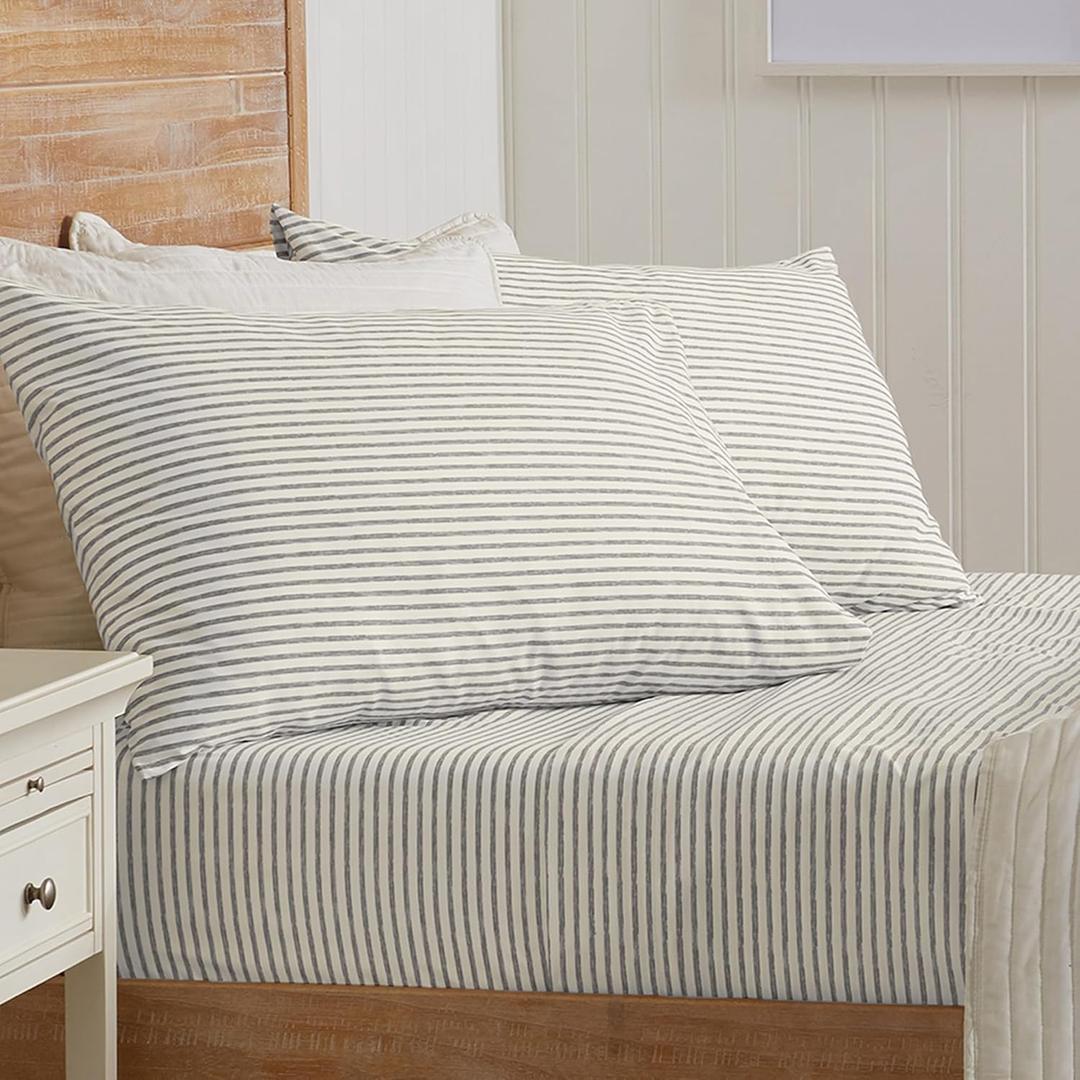 4-Piece King Size Stripe Microfiber Sheet Set - Ultra-Soft, Brushed Bedding Sheets & Pillowcases - Wrinkle Free, Comfortable, All-Season Bed Sheets (Light Grey).