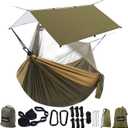 Sunyear Hammock Camping with Rain Fly Tarp and Net, Portable Camping Hammock Double Tree Hammock Outdoor Indoor Backpacking Travel & Survival, 2 Tree Straps,100% Waterproof