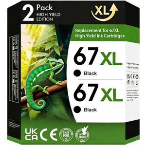 67XL Ink Cartridges Black Combo Pack Compatible for hp Ink 67 Work with DeskJet 2700 2700e 2752e 2755e 4155e 4155 Envy 6400 6055 6055e 6455e Envy Pro 6452 6458 6475 2Pack