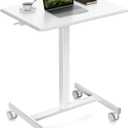 Sweetcrispy Small Mobile Standing Desk, Rolling Laptop Computer Carts, Portable Laptop Desk with Wheels, Adjustable Height Table for Home Office, White