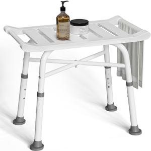 Shower Bench Shower Chair for Inside Shower - 23.5 Inch Shower Seat with Handles, Height Adjustable Waterproof Shower Stool for Adults Elderly, Disabled and Injured (White)
