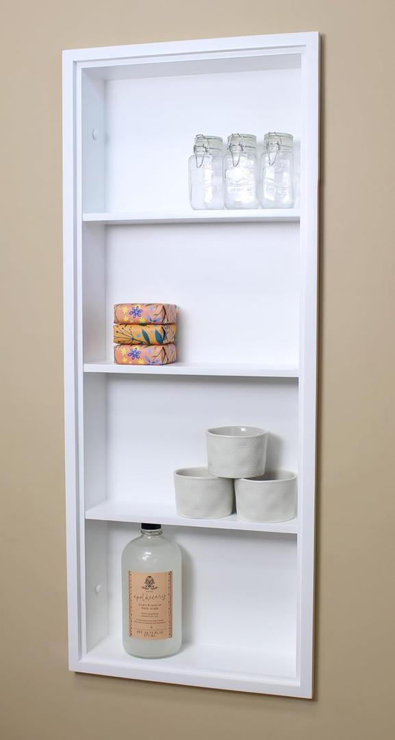 14x36 Sloane Recessed Wall Niche Medicine Cabinet Replacement, in The Wall Bathroom Cabinet Insert Shelf/Shelves, Made in North America, Real Wood, NO MDF, Plain, White