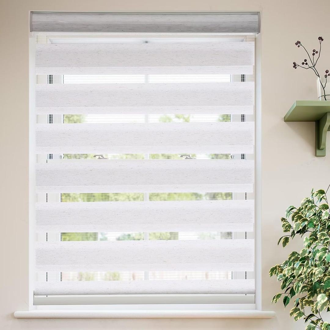 MYshade Roller Shades Zebra Blinds for Indoor Windows Cordless Day and Night Light Filtering Dual Layer Roller Window Blinds & Shades, Easy to Install, Size 20" W x 72" H, Beige