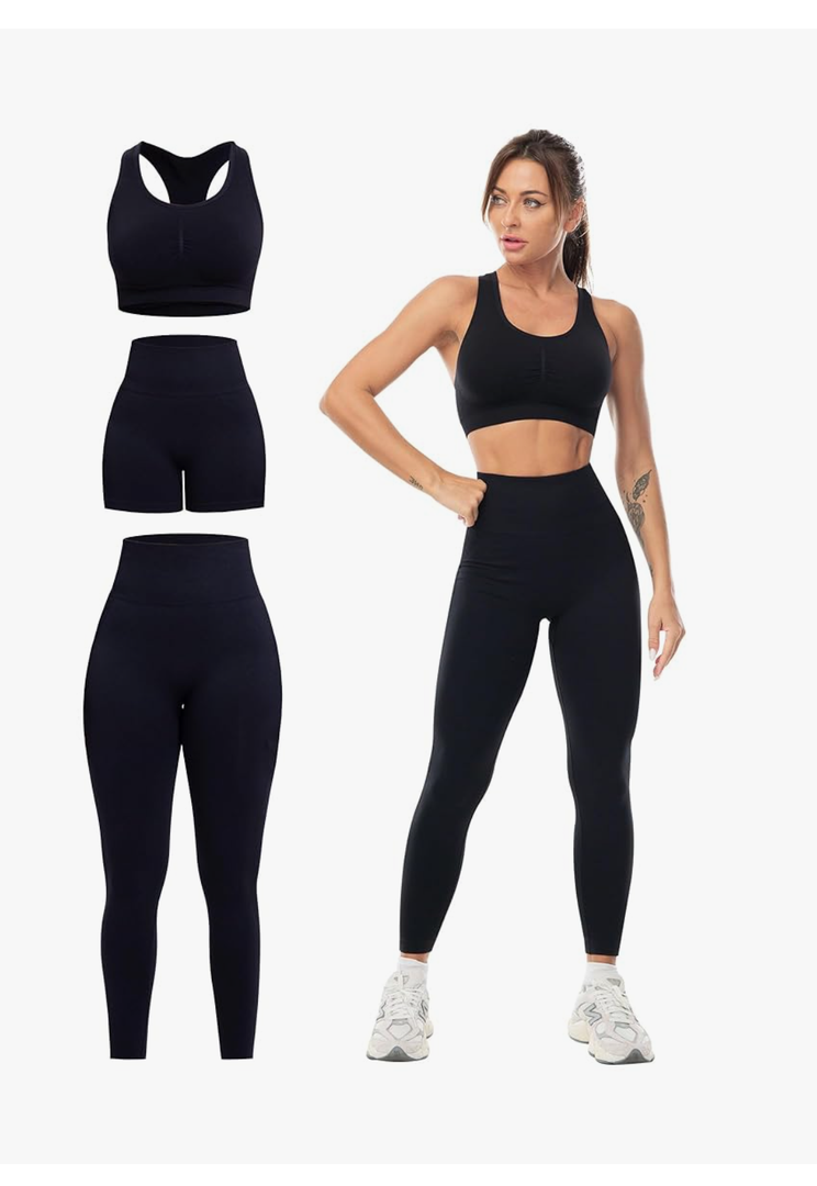 3 Piece Workout Sets for Women Butt Lifting Leggings with High Impact Sports Bra Gym Shorts, Size 2XL