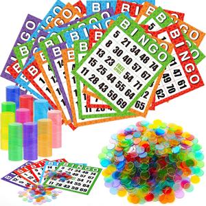Eersida 1100 Pack Jumbo Bingo Game Cards with Bingo Chips Sets for Seniors, 1000 Transparent Scoring Chips, 8" x 9" Reusable Easy to Read Paper Cards Board Games Sets for Family Night Activities