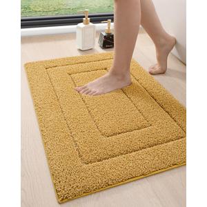 DEXI Bathroom Rug 32x20, Non Slip Washable Bath Mat for Shower Floor, Absorbent Soft Bathmat with Rubber Backing, Quick Dry Microfiber Carpet, Yellow (1'8" x 2'8" (Rectangular))