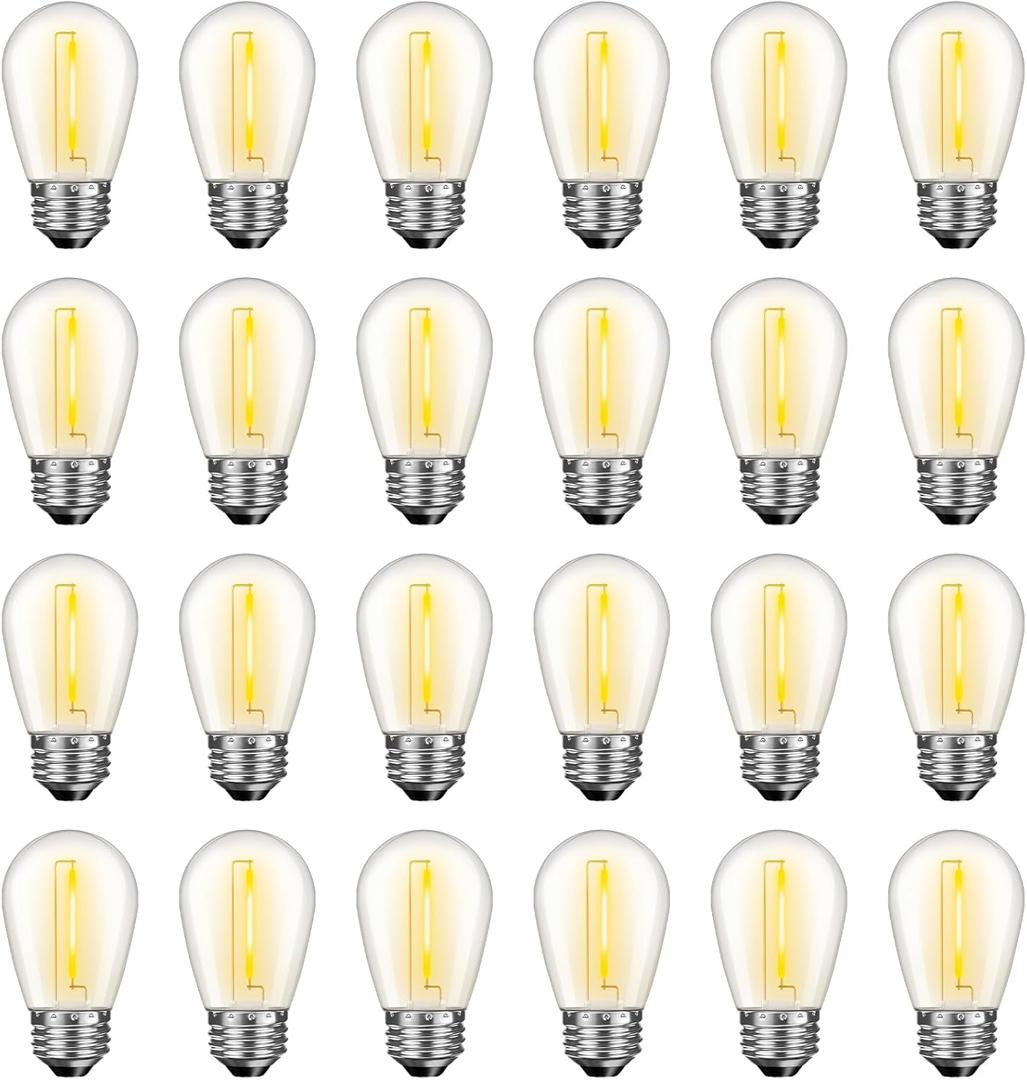 24 Pack LED S14 Replacement Light Bulbs, Waterproof 1W Vintage Edison Bulbs for Outdoor Patio Backyard String Lights, Dimmable, E26 Regular Medium Screw Base, 2200K Warm White