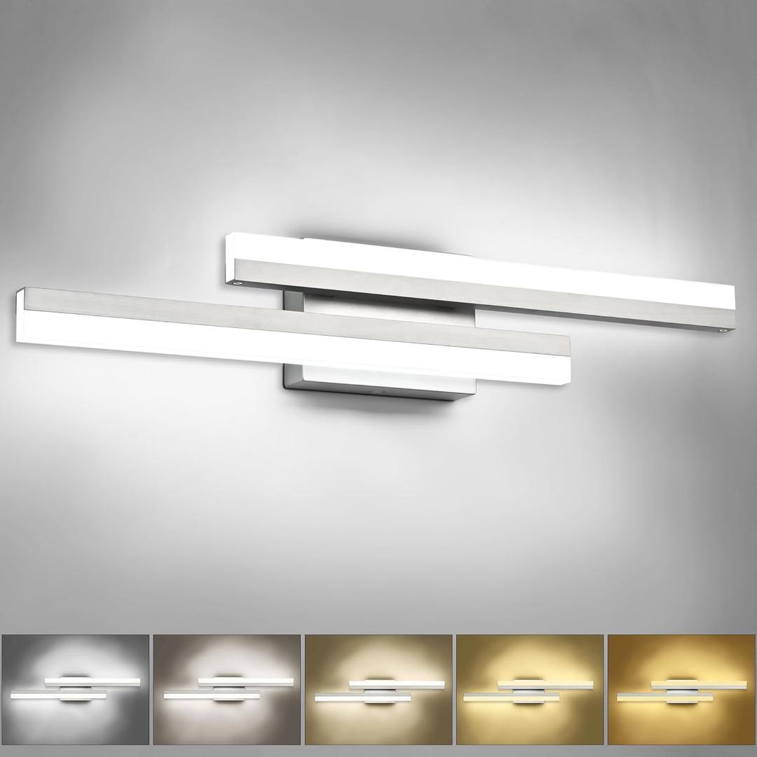 PRESDE 24 Inch LED Vanity Light Brushed Nickel Bathroom Light Fixtures Over Mirror Modern Bath Lighting Bar 5CCT (Nickle-5 color Temperature)