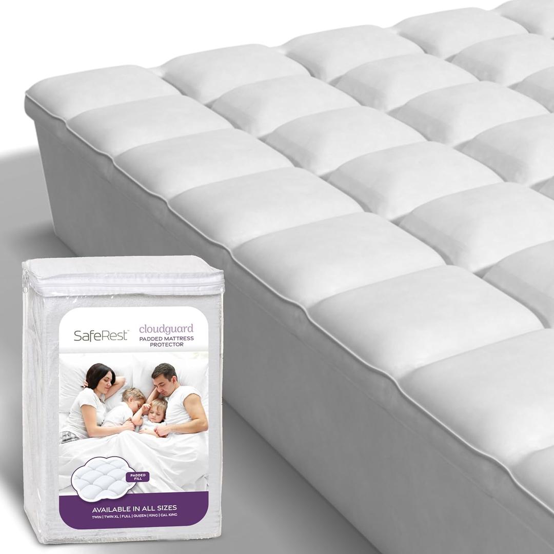SafeRest CloudGuard - Cal King Size Hybrid Mattress Protector & Pad (Extra Padded) - 100% Waterproof Quilted Pillow Top Mattress Cover - Thick, Plush & Fitted Mattress Topper for Bed (California King)