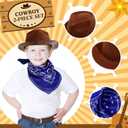 Haysandy 24 Pieces Western Cowboy Hat Set, Felt Cowboy Themed Party Hats with Paisley Bandanas for Kids Costume Party(Brown, Red, Blue), Hat: about. 11.8 x 10 x 4 inches