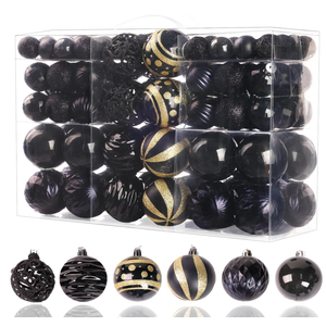 100PCS Christmas Ball Ornaments, Assorted Shatterproof Christmas Tree Decorations, Seasonal Decorative Hanging Baubles Decor Set for Xmas/Holiday/Party, Glitter&Painting Ornament Set (Black Gold)