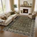 WITSHOCK Boho Living Room Rugs 10x12: Brown Olive Washable Stain Resistant, Modern Vintage Farmhouse Distressed Neutral, Soft Low Pile Large Rug for Bedroom Dining Room Playroom Home Office, 120x144