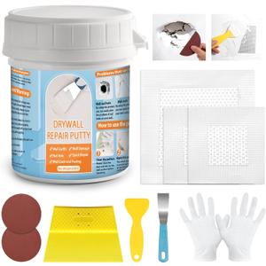 Drywall Repair Kit, Drywall Patch Repair Kit with 8.8OZ White Wall Repair Putty, Scraper Sandpapers Gloves for Heavy Duty Plaster Wall Repair, Easy to Fill Holes in Home Wall & Quick Repair Crack