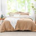 Queen Comforter Set Khaki Reversible Bedding Set, 7 Pieces Soft Bed in a Bag Queen with Comforter, Sheets, Pillowcases & Shams, All Season Boho Queen Bed Set, Contrasting Design