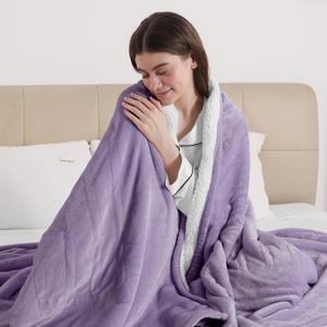 ESTINGO Electric Throw Blanket, Heated Blanket Flannel Sherpa with 4 Hours Auto Off & 5 Heating Levels, Washable Heating Throw with Overheat Protection for Home, Ideal Gift, 50"x60", Lavender Violet