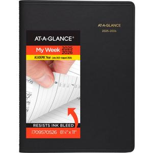 AT-A-GLANCE Planner 2025-2026 Academic, Weekly, Quarter-Hourly Appointment Book, 8-1/4" x 11", Large, Flexible Cover, Black (7095705)
