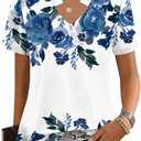 Kistore Womens Summer Tops Short Sleeve V Neck Casual Shirts Beach Vacation Dressy Work Blouses