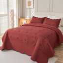 Cmfshape Floral Embroidery Quilt Set,3 Pieces King Quilt Bedding Set,Classic Diamond Pattern Quilts,Ultra Soft Lightweight Reversible Bedspread Coverlets for All Season(Burgundy,102"x90")