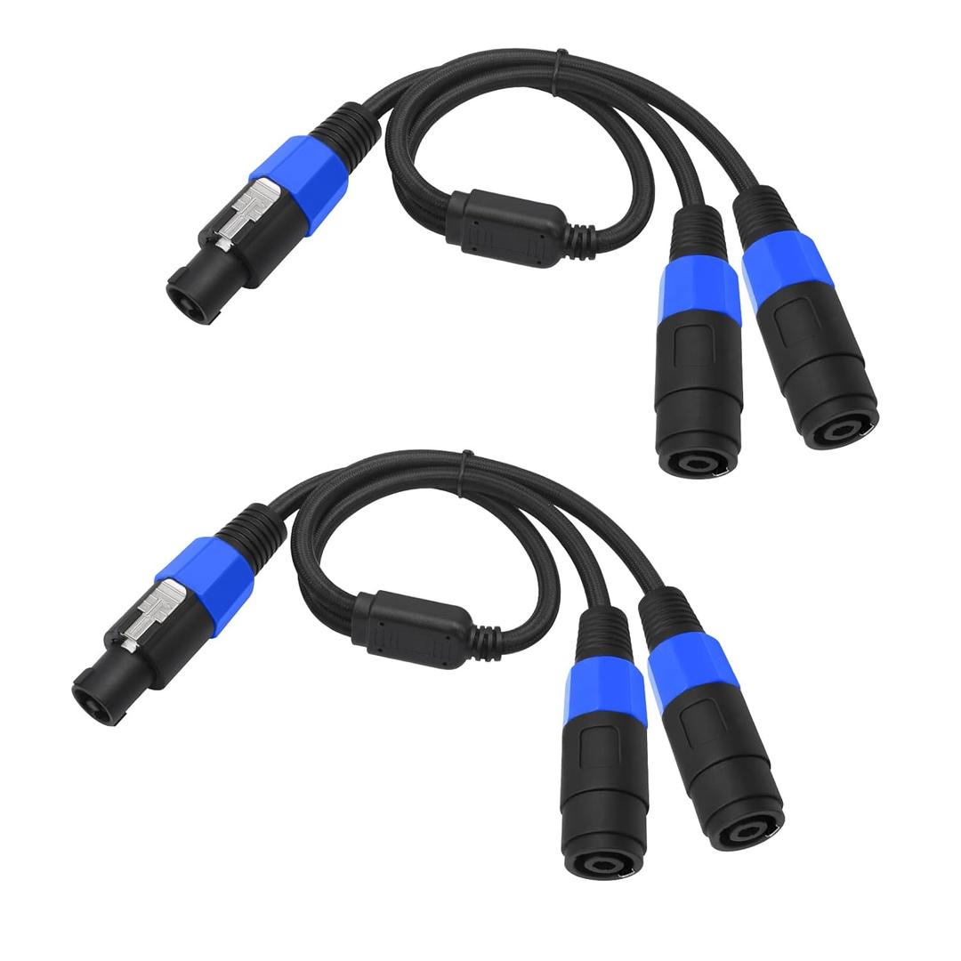 2FT Speakon Y Splitter Cable, NL4FC Male to Dual Female,Speak 1 Male to 2 femaleBreak Out for Speaker Cable, 2 Pack (1-Male to 2-Female)