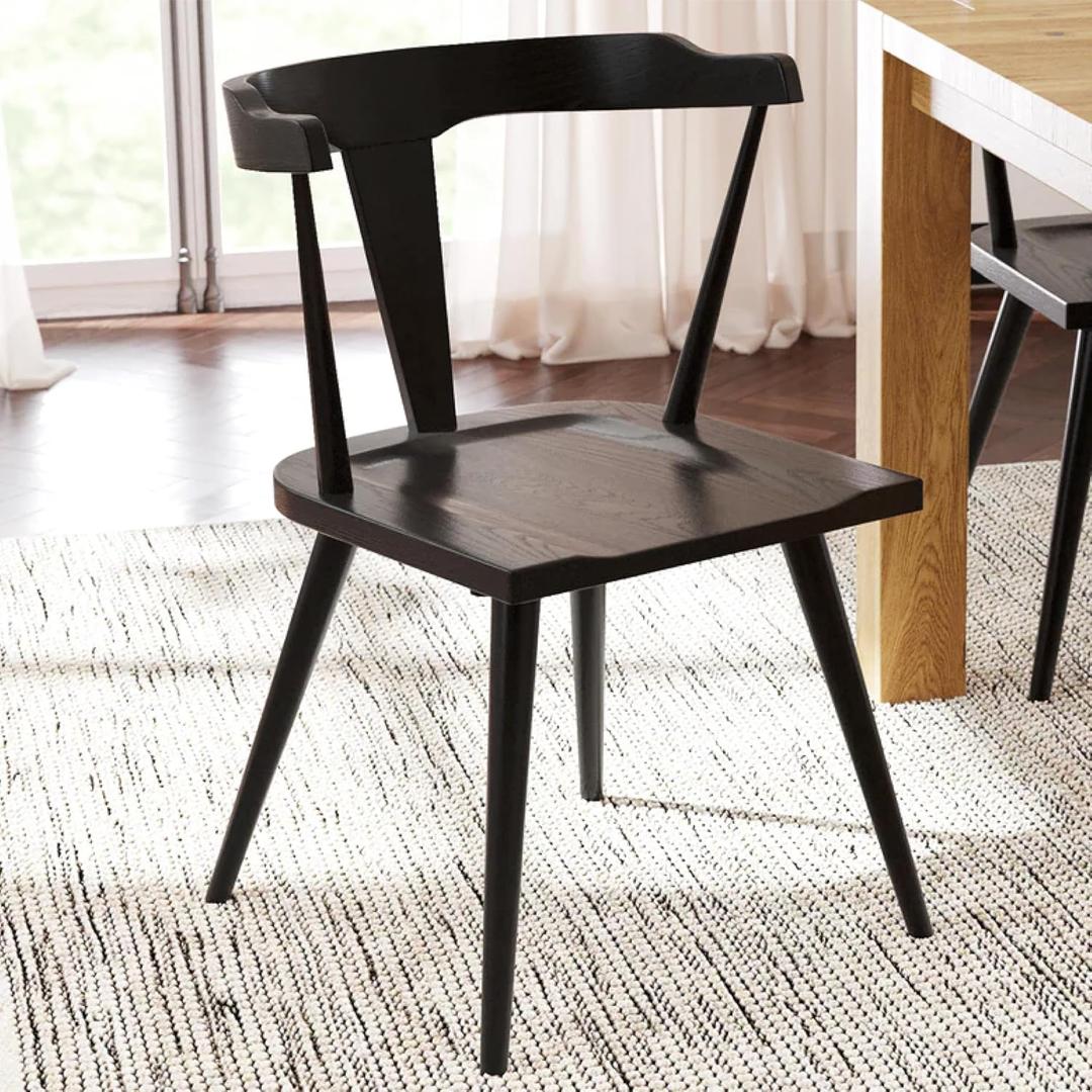 Poly & BARK Mid Century Modern Enzo Black Dining Chair Solid Oak Wood Splat Back Chair, 18" Seat Height, 32" Tall Stylish MCM Kitchen & Dining Room Chair