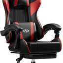 HLDIRECT Gaming Chair with Footrest, Lumbar Support & Headrest, Black&Red, Standard