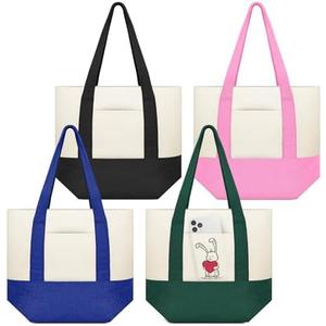 Amylove Canvas Tote Bag with Pockets Duty Canvas Sublimation Blank Small Bag Mini Reusable Tote for Crafts DIY