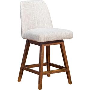 Armen Living Amalie Modern Farmhouse 26" Seat Height Swivel Bar Stool for Kitchen Island Counter in Brown Oak Wood with Beige Fabric